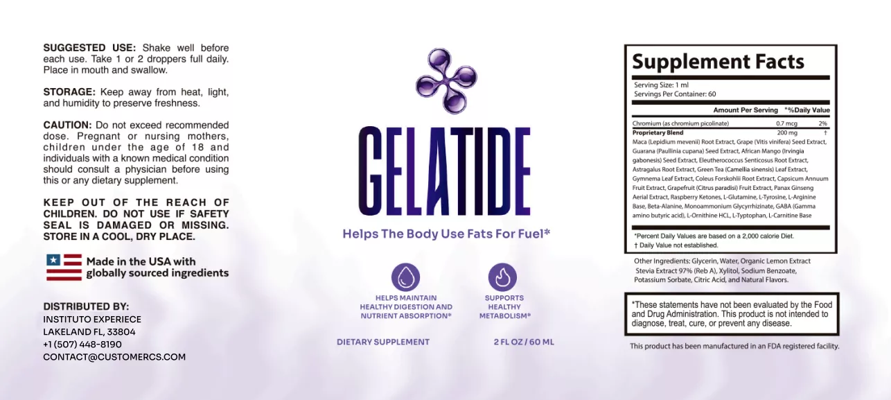 Gelatide supplement facts label ingredients list